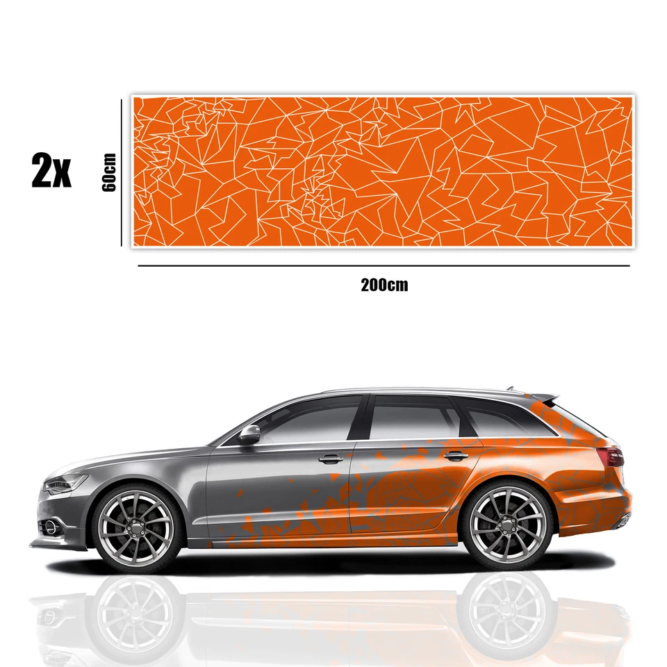 2er Set Auto Aufkleber Mosaik Scherben 200x60cm Geometrisch KX074 Órange - Bild 3 von 4