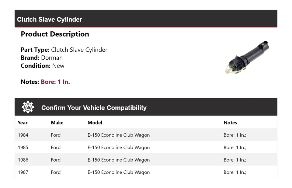 For 1984-1987 Ford E-150 Econoline Club Wagon Dorman Clutch Slave Cylinder 1985 - Image 2 of 4