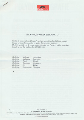 Therapy? - So Much For The Ten Year Plan - Sep 1999 [Holland] - Press Release