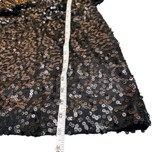 JESSICA SIMPSON Sz 6 Sequin Mini Cocktail Black Dress 1-Shoulder Flutter Sleeve - Picture 16 of 19