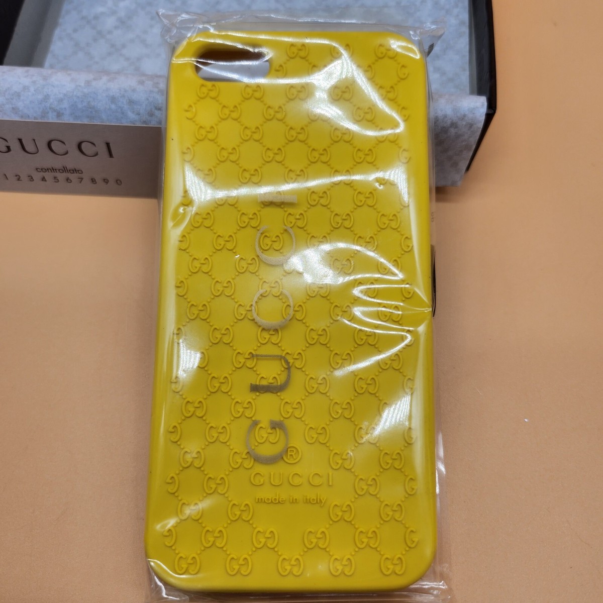 GUCCI iPhone 5G Case GG Logo Monogram Bioplastic Yellow Made in