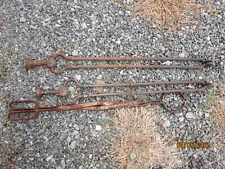 2 Vintage 28” Long Cast Iron Log Coal Tongs + Log Grabber Fireside Fireplace