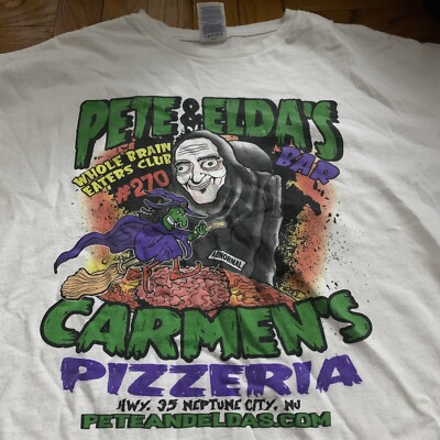 PETE ELDAS CARMEN'S PIZZERIA EATERS CLUB NEW JERSEY NEPTUNE SHIRT