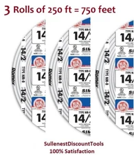 3 X Romex 250' Roll 14-2 AWG Guage NM-B Indoor Electrical Copper Wire (750 FT)