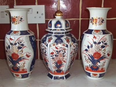 Vintage Imari Eiwa Kinsei Japanese Imari Design Matching Trio Of