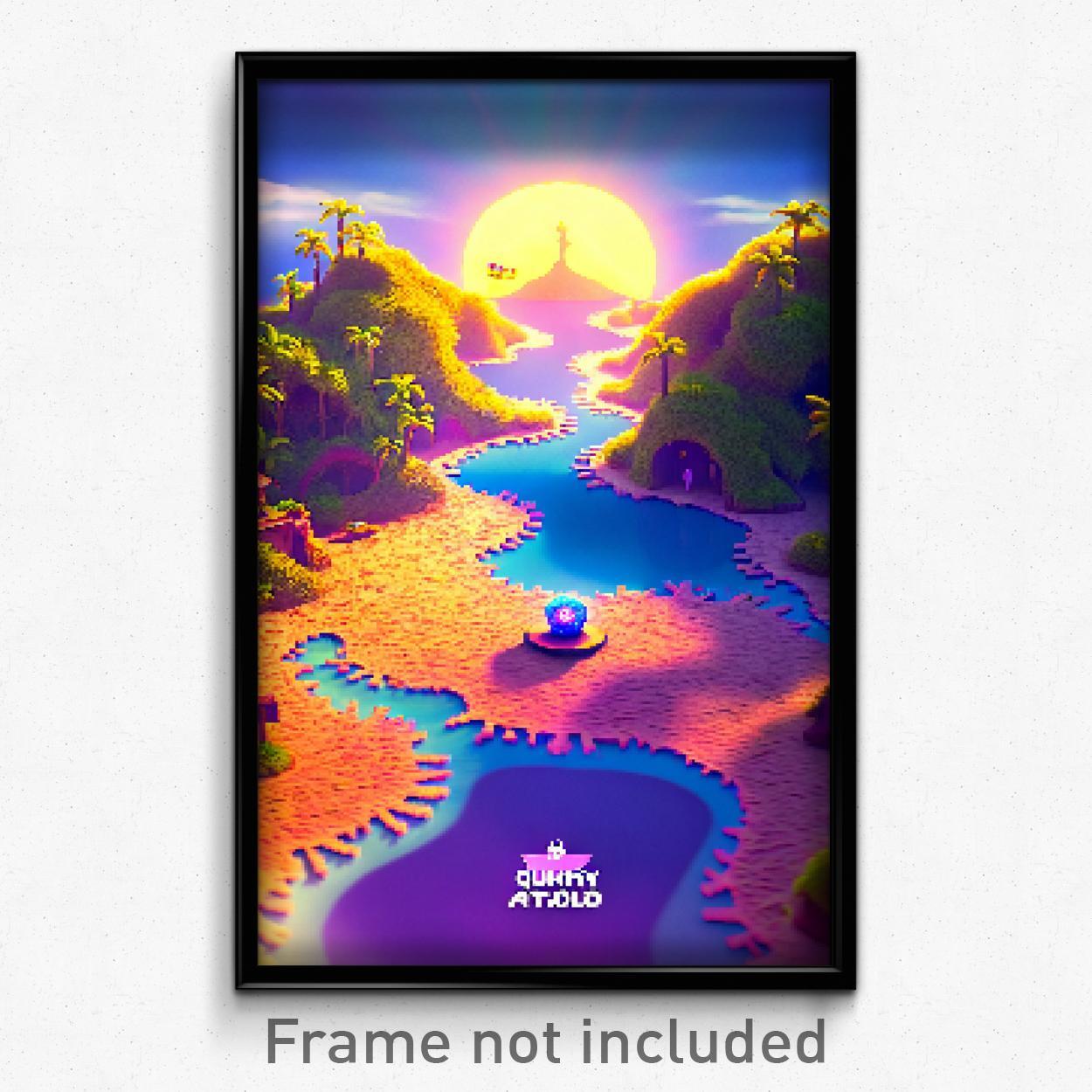 Pixel Art Poster - Quirky Atoll (8 Bit Psychedelic Trippy Video Game Print)