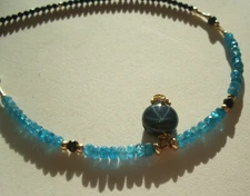 CeS Necklace Star Sapphire, Sapphire, Spinel and Petrol Apatite