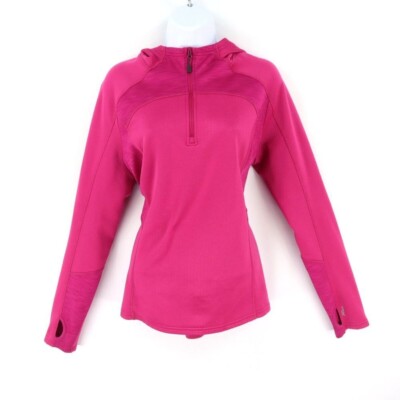 Gander Mountain 1/4 Zip Activewear Jacket Hooded Womens L Pink Poly Thumb Holes