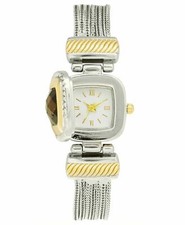 CHARTER CLUB Jeweled Square Flip-Top Bracelet Watch, Two-Tone Brown crystal 