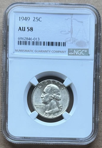 1949 25C NGC AU 58 1949 WASHINGTON QUARTER SILVER 25c