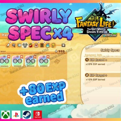Fantasy Life I: Swirly Specs x4  +80% exp earned item The Girl Who Steals Time