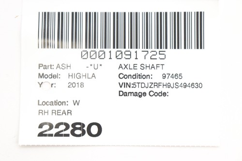 2014 - 2019 TOYOTA HIGHLANDER AWD REAR RIGHT SIDE AXLE SHAFT HALFSHAFT OEM - Picture 11 of 11
