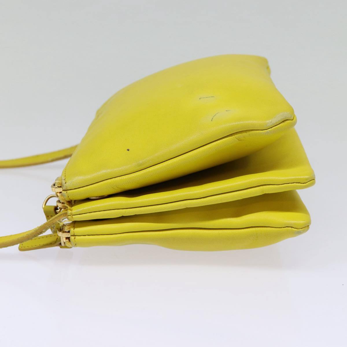 【直営・関税送料込】Celine Clemence Trio CELINE Trio Large Shoulder Bag Leather Yellow Gold Auth