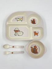 Jane Foster Children  s Feeding Set FOUR 4 Pieces Animal Design W/Plate Divider