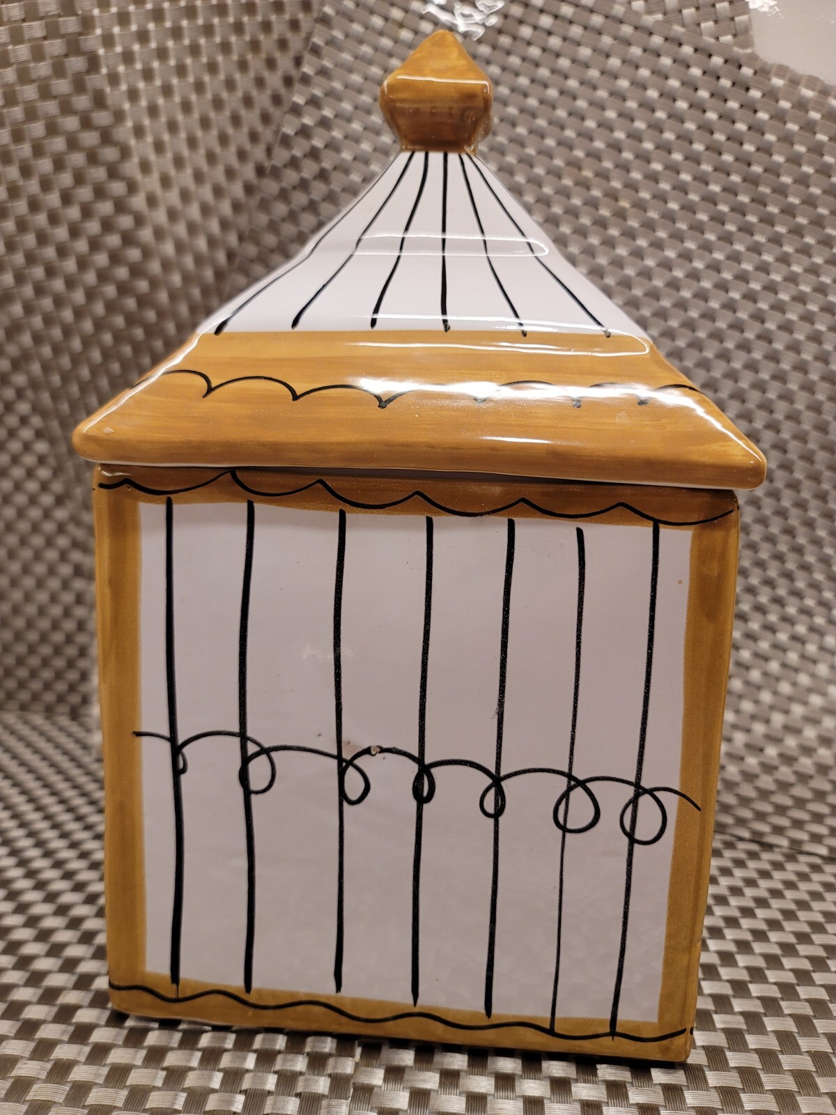 Ceramic Cookie Jar 'Birdcage' Handmade Hand Painted Made In Italy EUC
