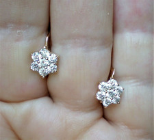 Russian Natural Moissanite Cluster Flower Earrings Women 14K Rose Gold Plated