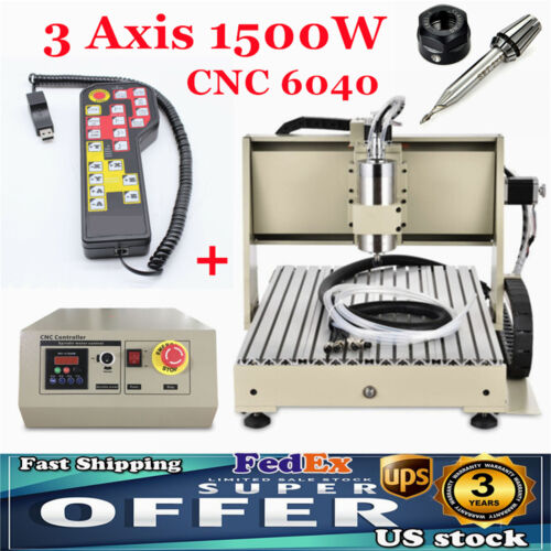 new 1500W 3 Axis 6040 CNC Router Milling Machine 3D Desktop Engraver + Handwheel - Afbeelding 1 van 13