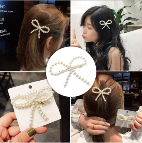Fashion Women Pearl bowknot Hair Clips  Elegant Bobby  Hair Clip Accessories - Foto 1 di 5