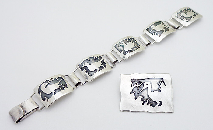 Vintage A. Ring Denmark 7-5/8' Bracelet & Pin Brooch Set in Vintage A. Ring Denmark 7-5/8' Bracelet & Pin Brooch Set in