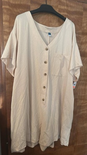 Old Navy Shirt Dress Linen Blend Plus Size 4X Beige/tan