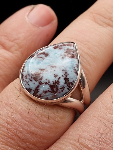 Dendritischer Larimar Tropfen Ring, Sterlingsilber - Größe 9 - Bild 9 von 9