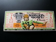 Original 1962 Alabama Crimson Tide vs Arkansas Sugar Bowl Football Ticket Unused