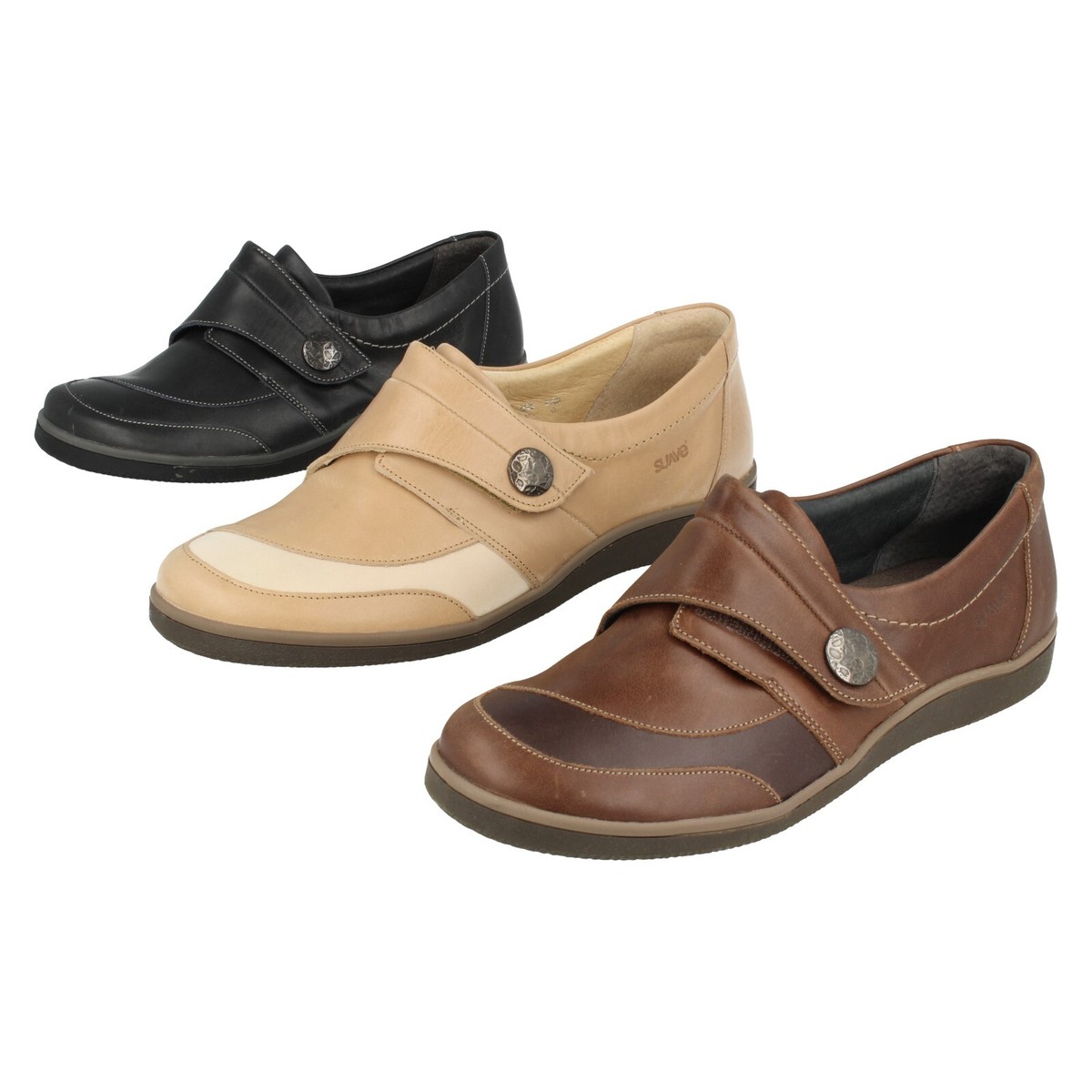 Ladies Leather Beige, Dark navy Or Brown Causal Flat Suave Shoes