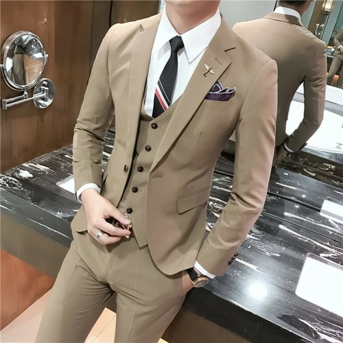 Men's One Button Suit 3PCS Blazers Coat 