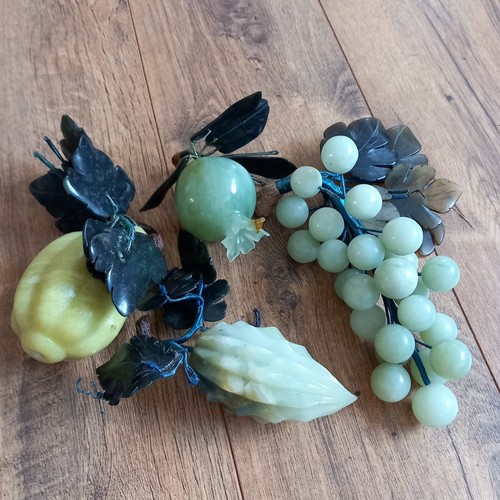Antique Qing Dynasty Chinese Carved Hardstone Green Fruit Semiprecious 4 Pieces - Picture 2 of 19
