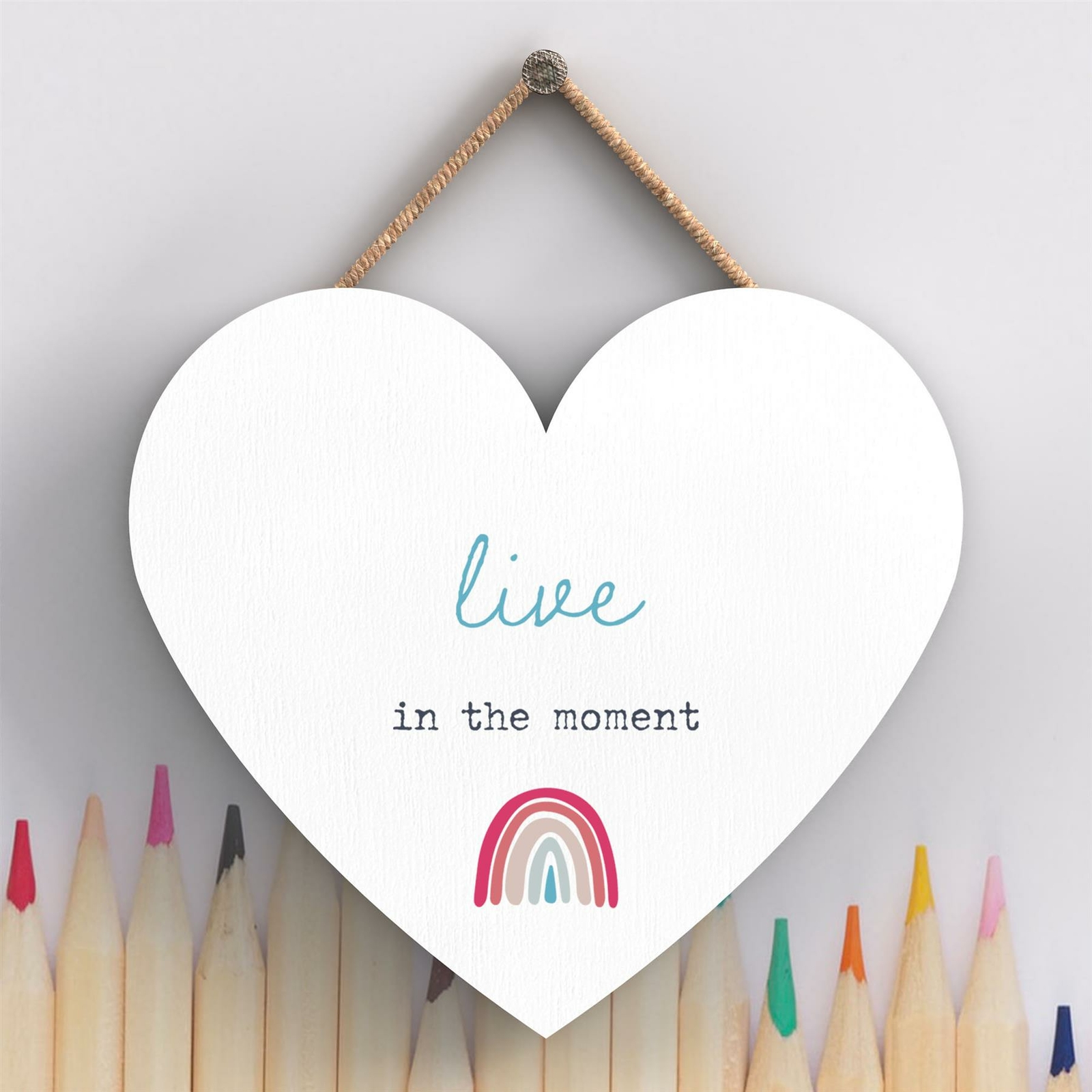 LIVE IN THE MOMENT RAINBOW POSTIVITY THEMED COLOURFUL HANGING PLAQUE