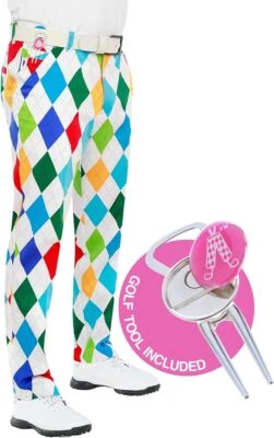 Royal and Awesome Men`s Golf Pants King of Diamonds Argyle Golf Pants 30 - 44