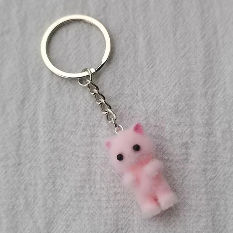 Cute Cartoon Cat Plush Keychain Flocking Cat Doll Keyring School Bag
