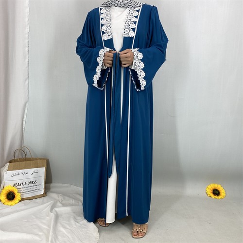 Muslim Open Kaftan Abaya Women Embroidery Long Dress Dubai Kimono Modest Robe - Picture 4 of 29