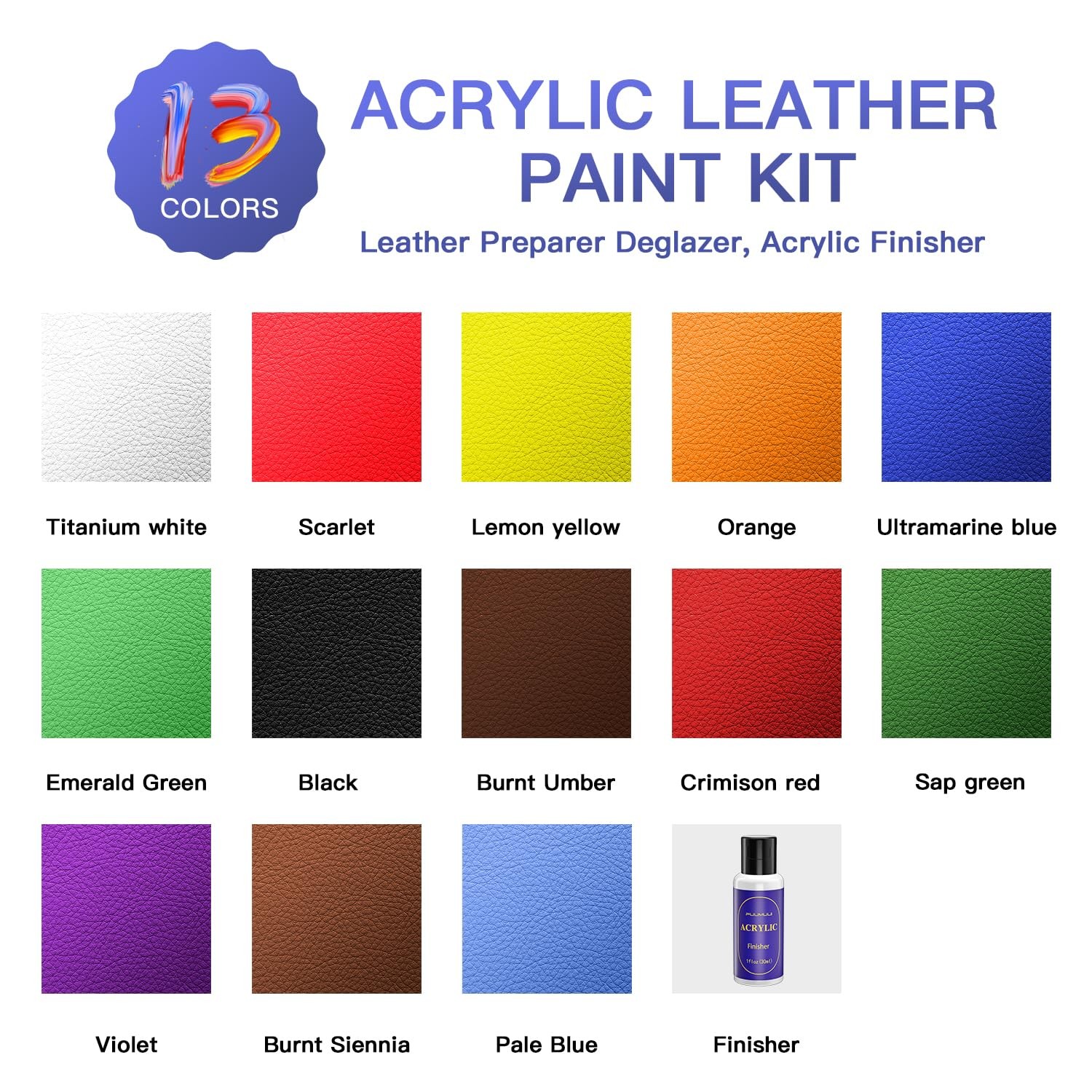 13 Colors Acrylic Leather Paint Kit for Shoes, Sneaker, Couches, Bags, Car Se...