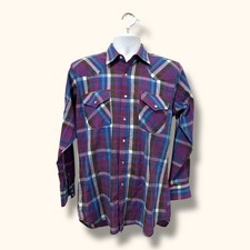 Rock Canyon Western Pearl Snap Plaid Shirt Men Fits L No Tag Multicolor VTG Flaw