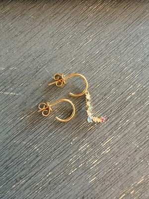 PD PAOLA Gold Plated Hoop Earrings With Colorful Gemstone Charm Dangle - NEW