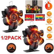2X Wood Stove Fan 6-Blade Fireplace Fan for Wood Burning Stove Heat Powered fan