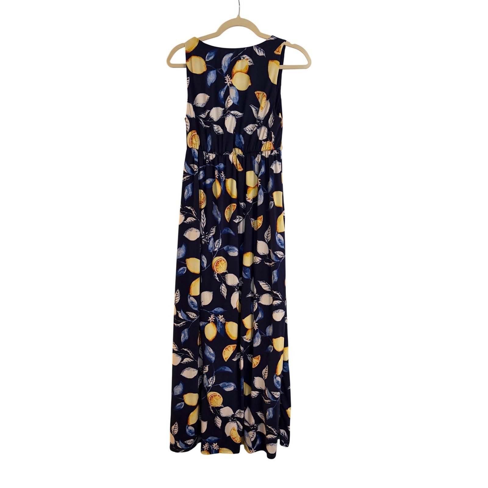 Soma Women's Navy Lemon Print Sleeveless Maxi Dress Size S
