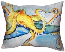 Betsy Drake Golden Octopus Accent Throw Pillow Indoor Outdoor 18 X 18 Inches