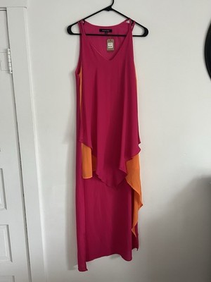 Strut and Bolt Maxi Dress Open Front Fuchscia Women's Size Small Ruffle NEW