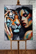 Oil Painting 80x100 Large , Hand-Painted Abstract Portrait of a Woman, Original