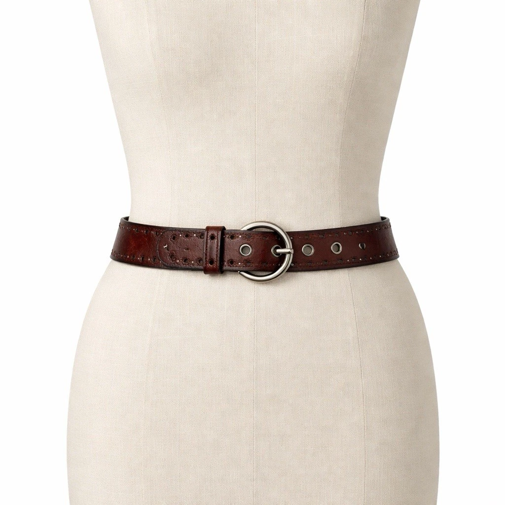 Fossil Leather Belt Womens Medium Brown Floral Silver Buckle Embossed Boho 1.5\