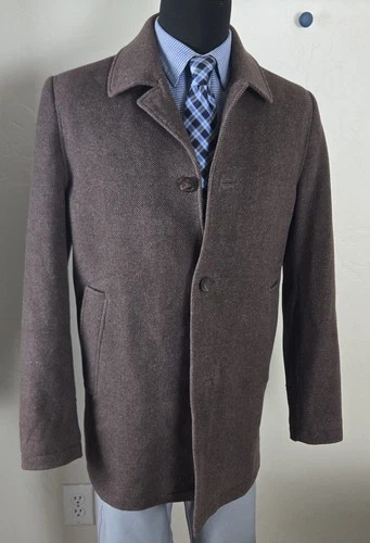 Kenneth Cole Reaction Brown Peacoat Wool Blend Men's L Walking Jacket Car Coat image 3