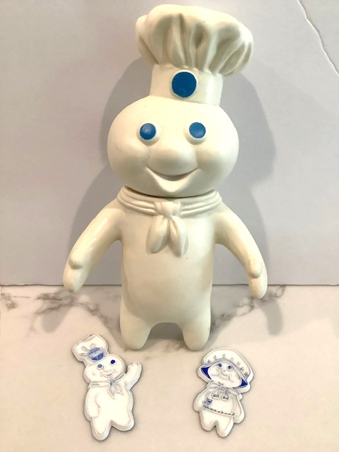 VINTAGE POPPIN FRESH PILLSBURY 7" DOUGHBOY RUBBER DOLL SWIVEL HEAD & 2 MAGNETS