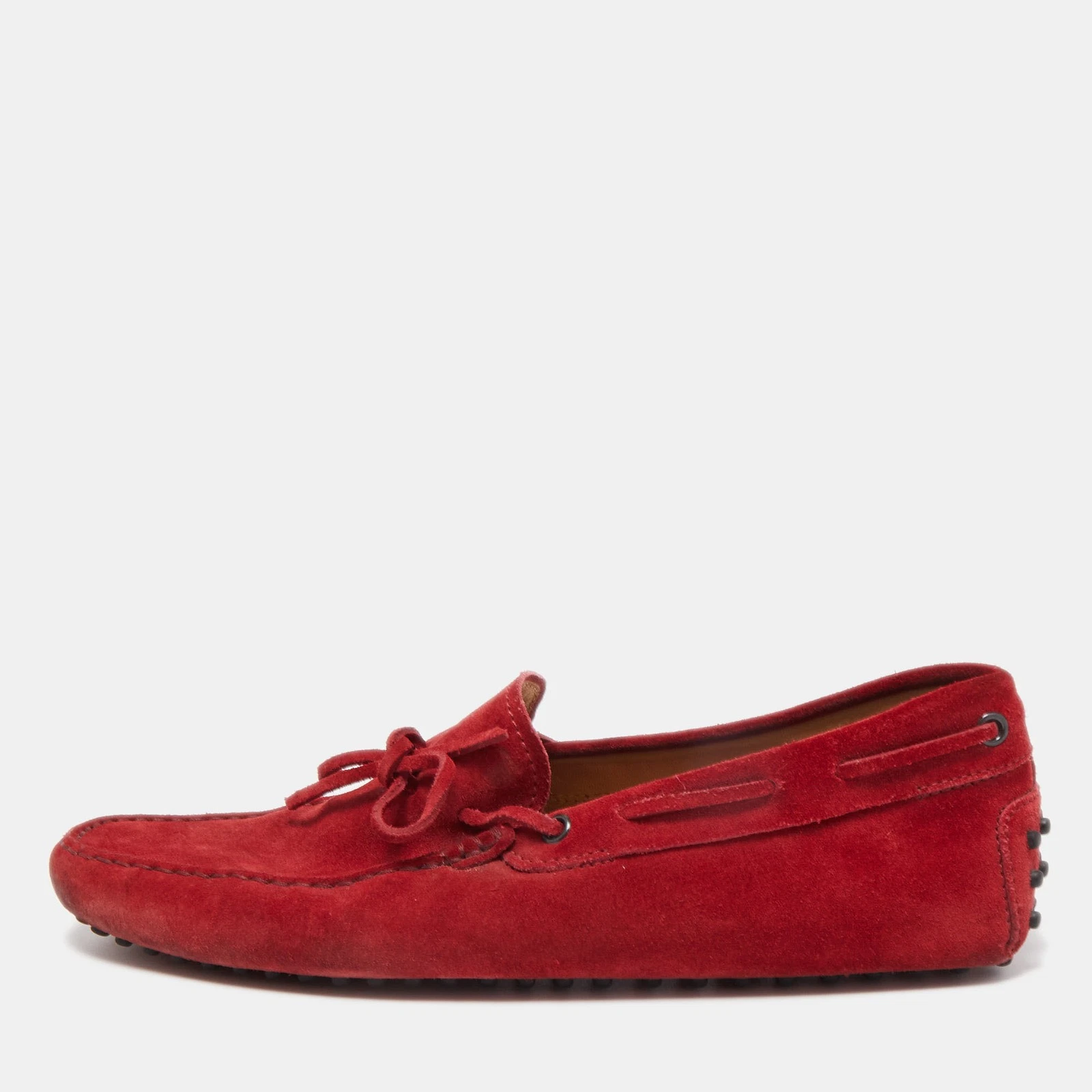 TOD’S Mocassini da guida Tod's in camoscio rosso con dettagli fiocco taglia 42 5