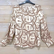 H&M Women's Geometric Print Satin Long Sleeve Blouse Size 2