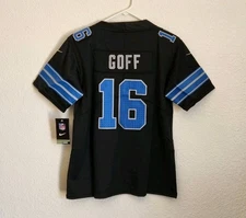 YOUTH Detroit Lions Jared Goff #16 Black Stitched Jersey Size Small (8) NWT 