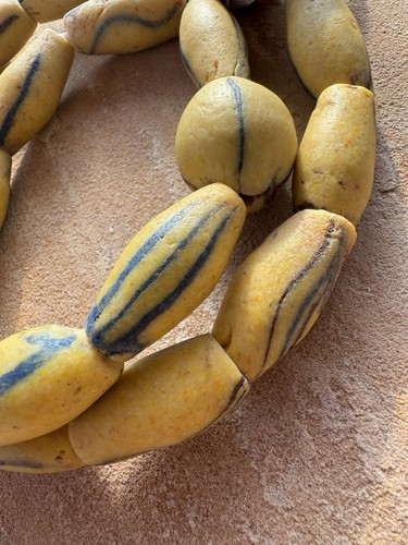Vintage African Krobo Powder Glass Beads – Ghana Trade Beads Large Yellow Barrel
