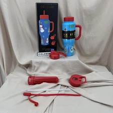 Coldest Limitless Ultra Bottle Mr. Snowie 36 oz Tumbler Blue Red Winter 3 Lids