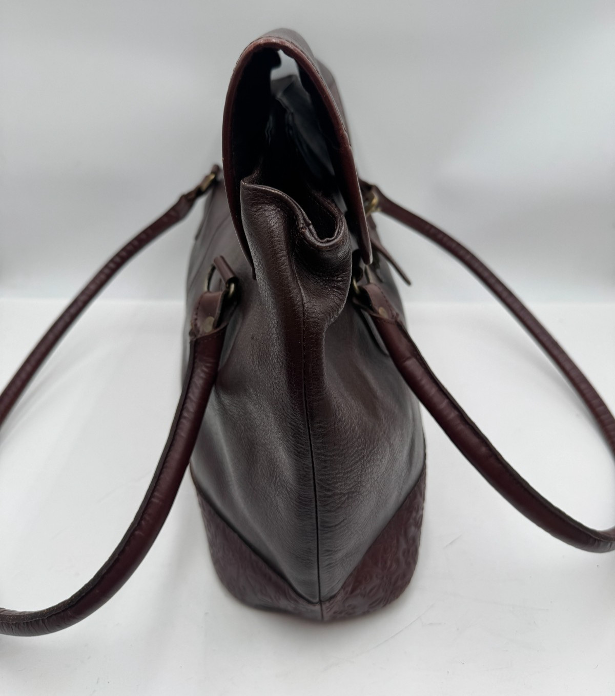 Past Times Women's Handbag Dark Brown Pebbled Leather Embossed Shoulder Bag image 4